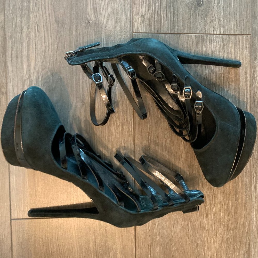 Brian Atwood black suede platform pumps
